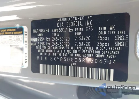 2024 Kia Telluride Sx X-Line from USA, damaged, VIN 5XYP5DGC8RG504794